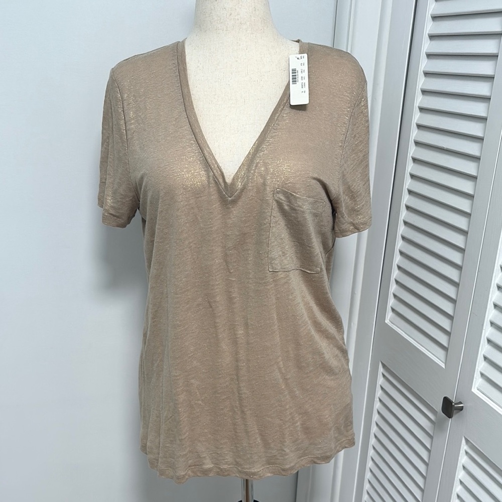 J. Crew tan with metallic gold threads Fitted Short Sleeve Tee NWT